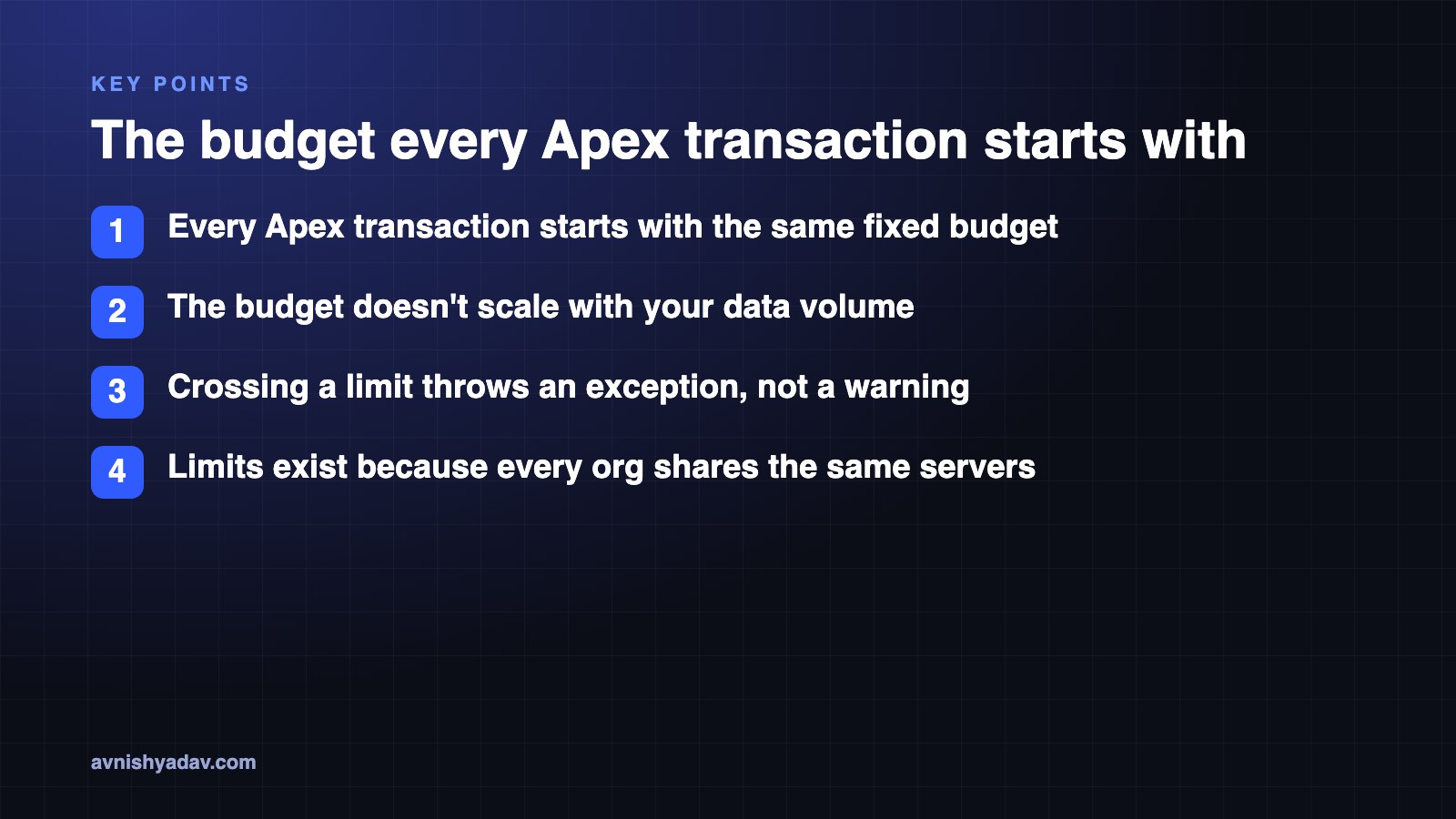 Four-point summary of how the fixed Apex transaction budget works and why it exists