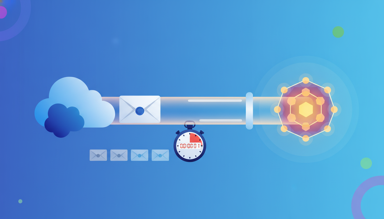 Illustration of an Apex HTTP callout carrying one request from a Salesforce org to an LLM endpoint while a stopwatch marks the blocked wait.